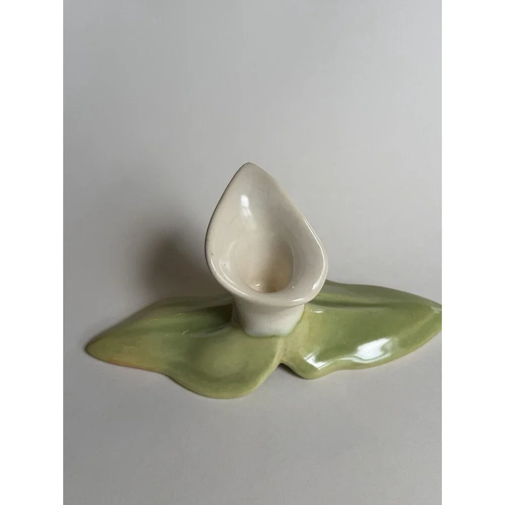 Vintage MCM Calla Lily Ceramic Candle Holders Pair Floral Muted Tones